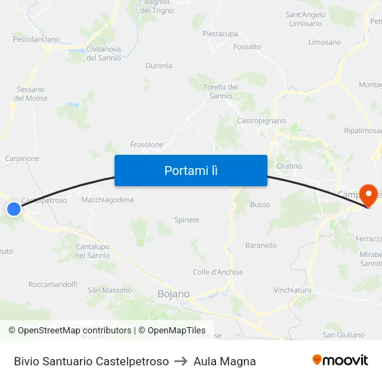 Bivio Santuario Castelpetroso to Aula Magna map