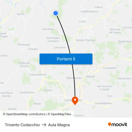 Trivento Codacchio to Aula Magna map
