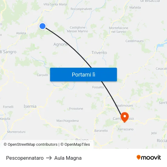 Pescopennataro to Aula Magna map