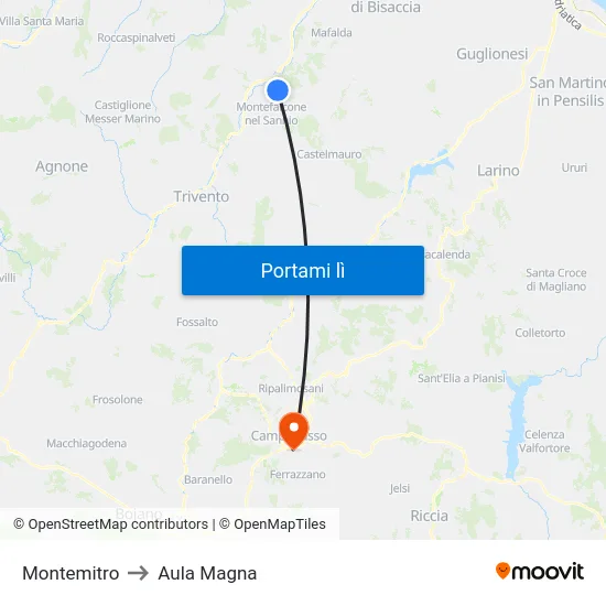 Montemitro to Aula Magna map