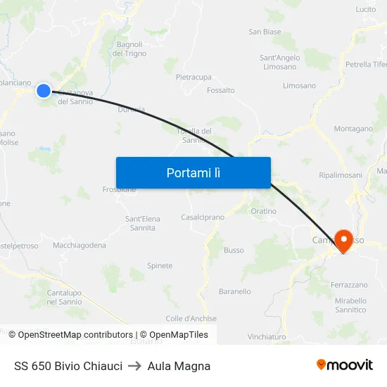 SS 650 Bivio Chiauci to Aula Magna map