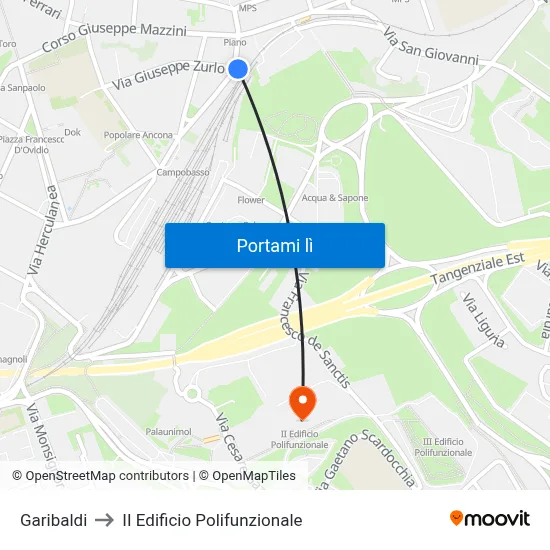 Garibaldi to II Edificio Polifunzionale map