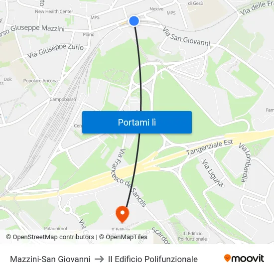 Mazzini-San Giovanni to II Edificio Polifunzionale map
