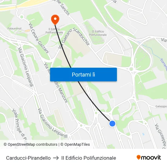 Carducci-Pirandello to II Edificio Polifunzionale map