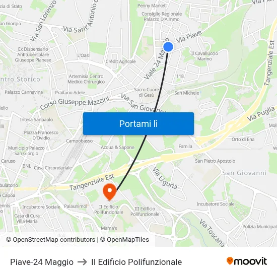 Piave-24 Maggio to II Edificio Polifunzionale map