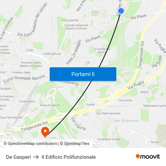 De Gasperi to II Edificio Polifunzionale map
