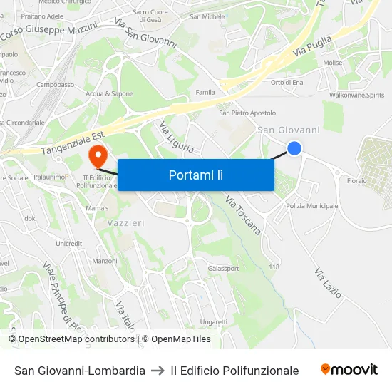 San Giovanni-Lombardia to II Edificio Polifunzionale map