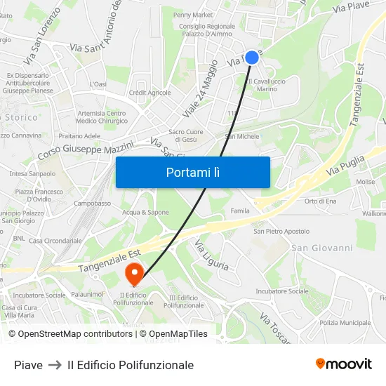 Piave to II Edificio Polifunzionale map