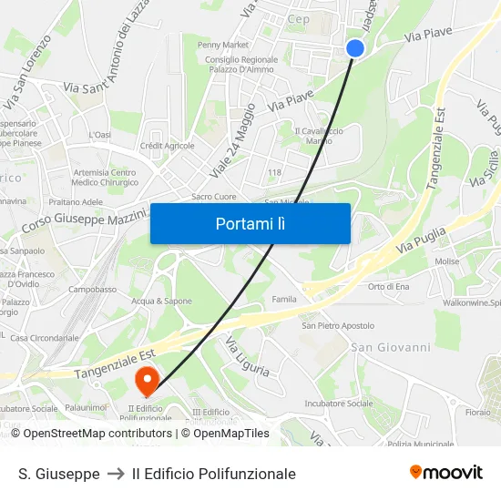 S. Giuseppe to II Edificio Polifunzionale map