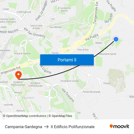 Campania-Sardegna to II Edificio Polifunzionale map