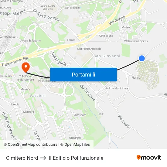 Cimitero Nord to II Edificio Polifunzionale map