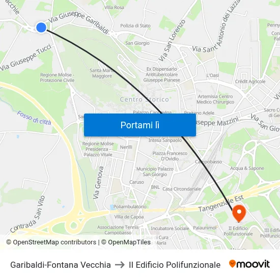 Garibaldi-Fontana Vecchia to II Edificio Polifunzionale map