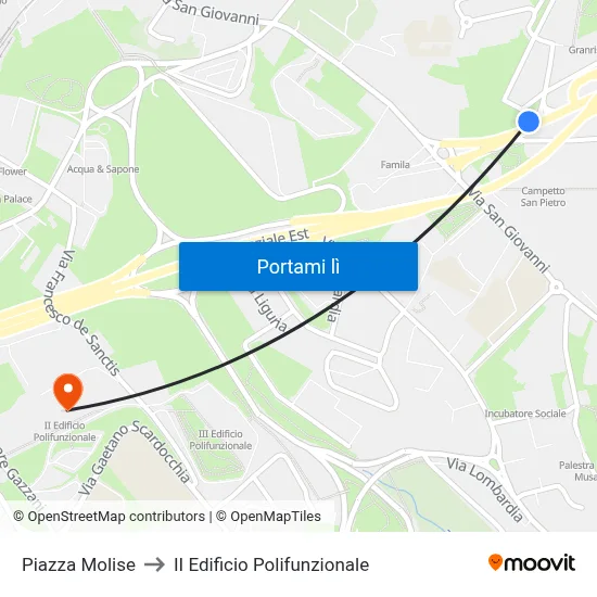 Piazza Molise to II Edificio Polifunzionale map