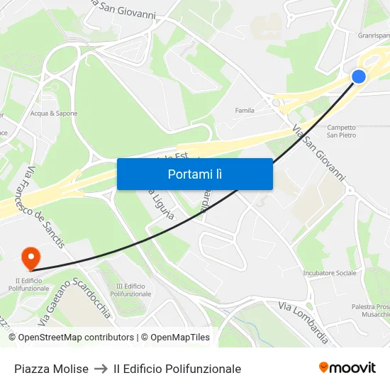 Piazza Molise to II Edificio Polifunzionale map