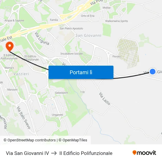 Via San Giovanni IV to II Edificio Polifunzionale map