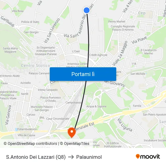 S.Antonio Dei Lazzari (Q8) to Palaunimol map