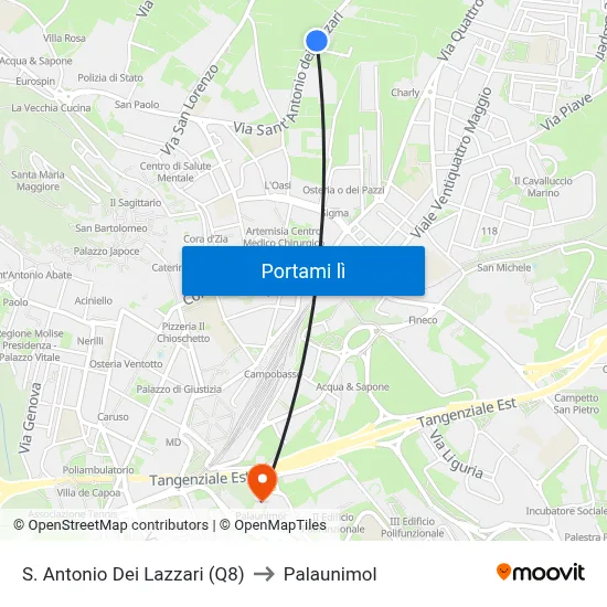 S. Antonio Dei Lazzari (Q8) to Palaunimol map