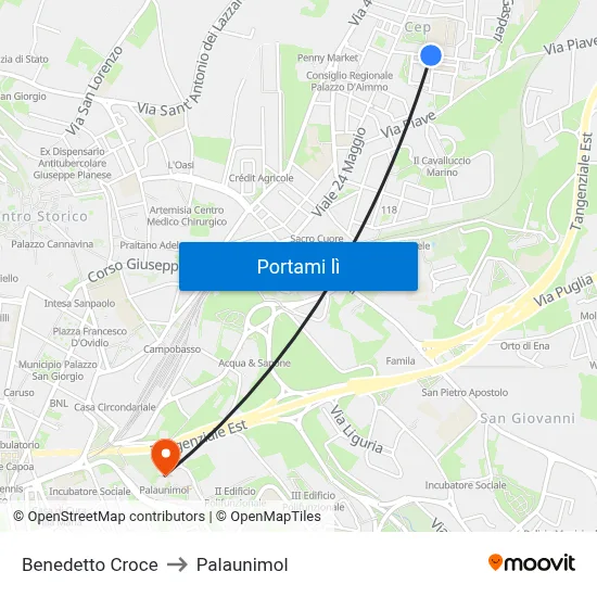 Benedetto Croce to Palaunimol map