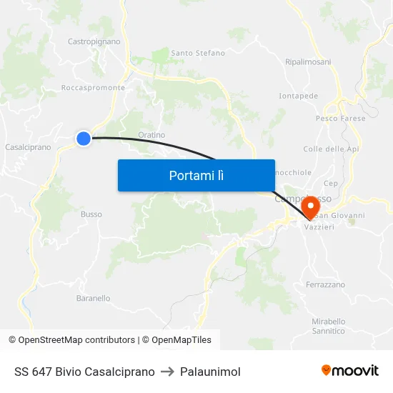 SS 647 Bivio Casalciprano to Palaunimol map