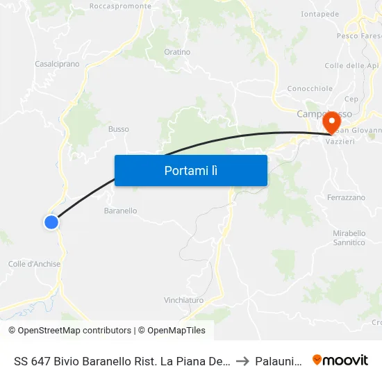 SS 647 Bivio Baranello Rist. La Piana Dei Mulini to Palaunimol map