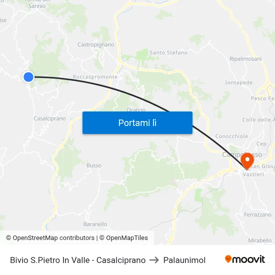 Bivio S.Pietro In Valle - Casalciprano to Palaunimol map