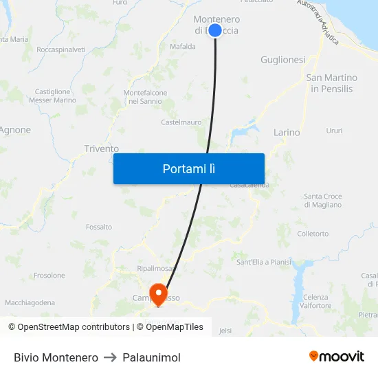 Bivio Montenero to Palaunimol map