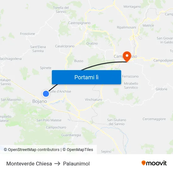 Monteverde Chiesa to Palaunimol map