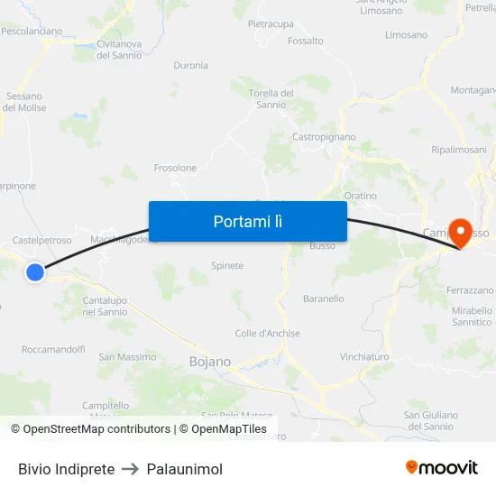 Bivio Indiprete to Palaunimol map