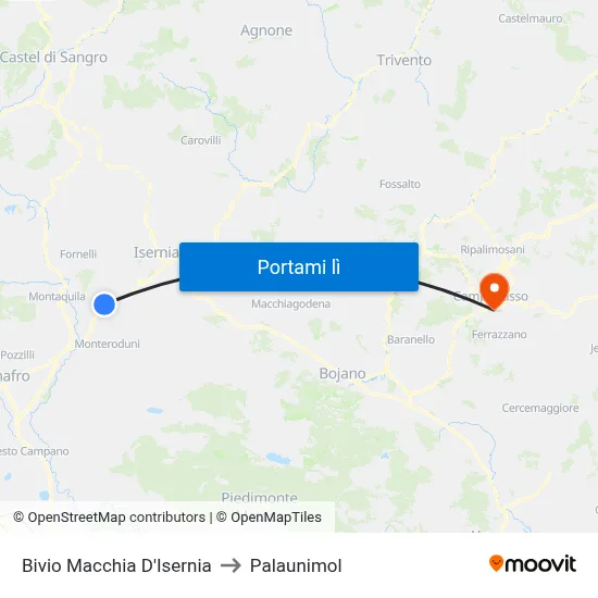 Bivio Macchia D'Isernia to Palaunimol map
