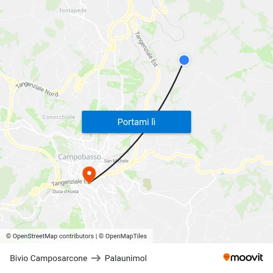 Bivio Camposarcone to Palaunimol map