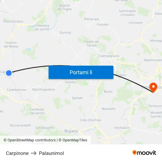 Carpinone to Palaunimol map