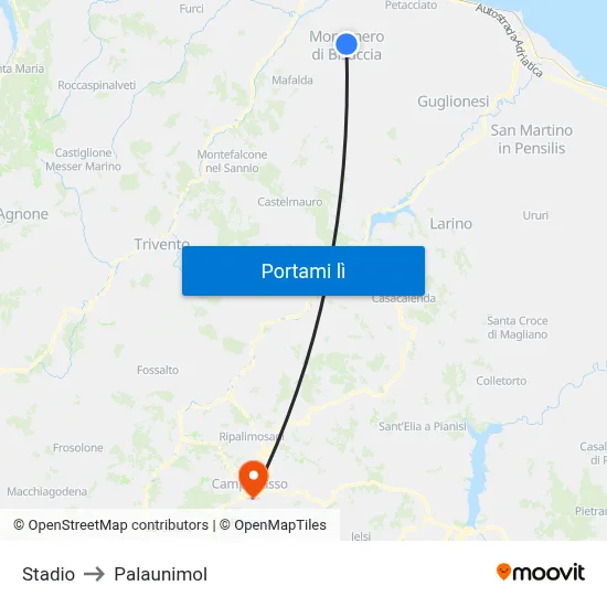 Stadio to Palaunimol map