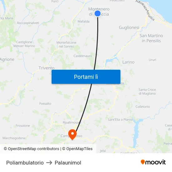 Poliambulatorio to Palaunimol map
