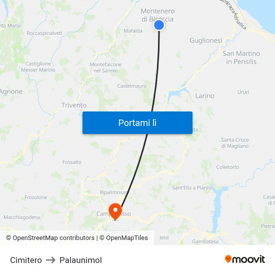 Cimitero to Palaunimol map