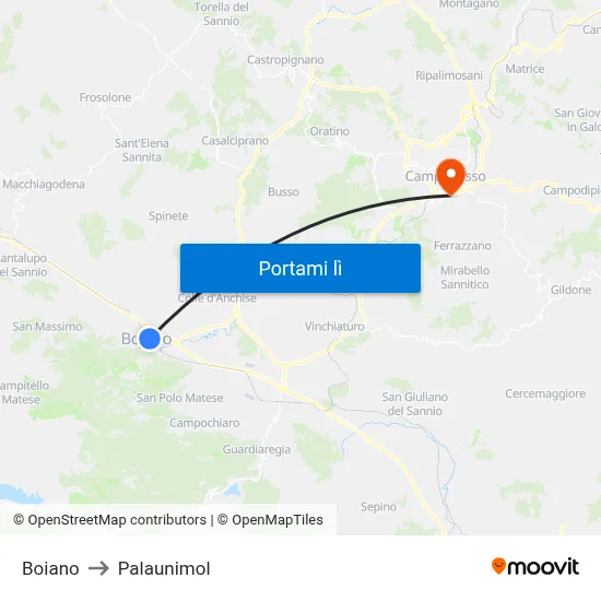 Boiano to Palaunimol map