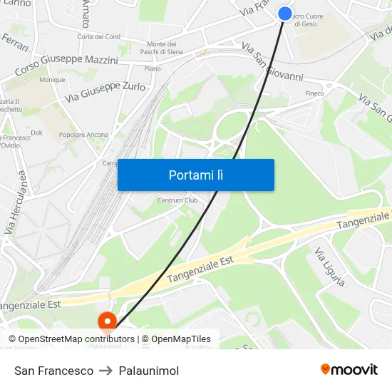 San Francesco to Palaunimol map