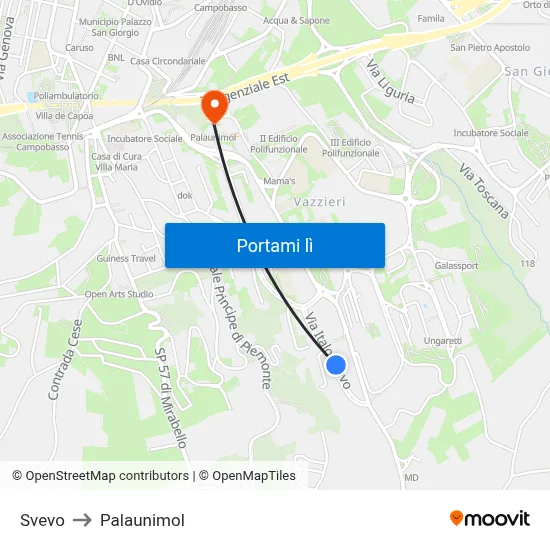 Svevo to Palaunimol map