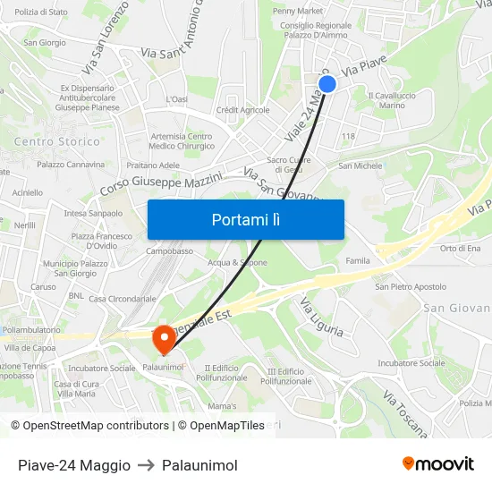 Piave-24 Maggio to Palaunimol map