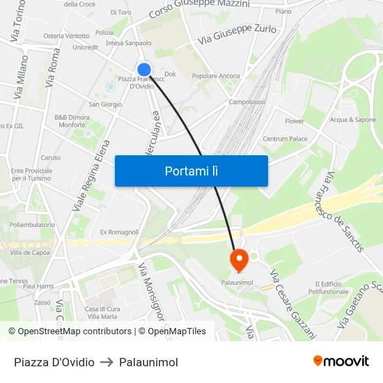 Piazza D'Ovidio to Palaunimol map