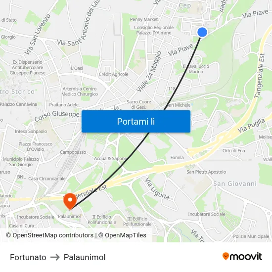 Fortunato to Palaunimol map