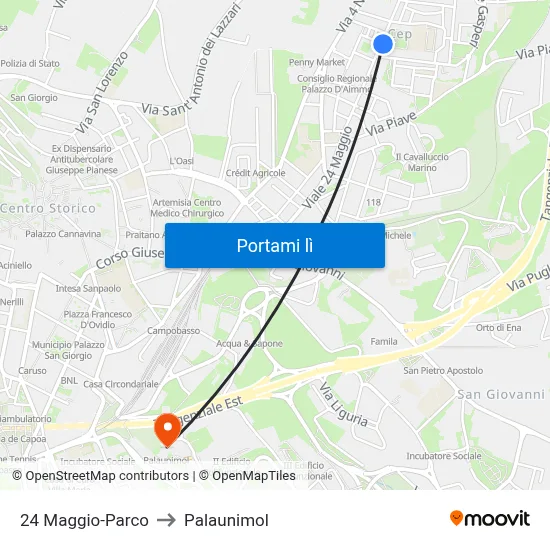24 Maggio-Parco to Palaunimol map