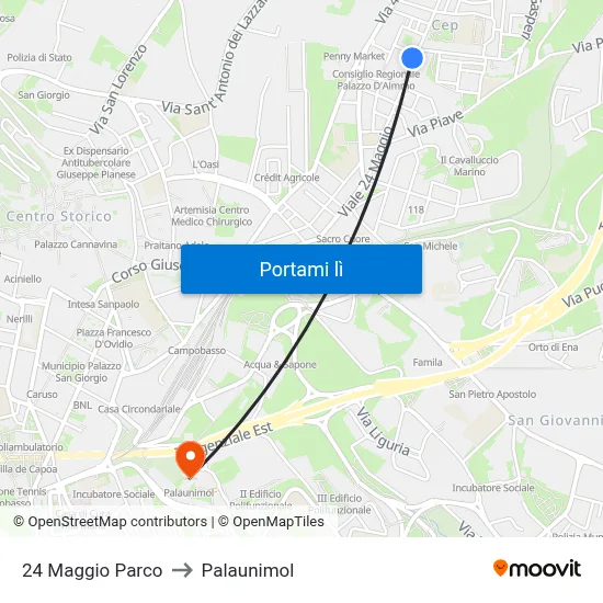 24 Maggio Parco to Palaunimol map