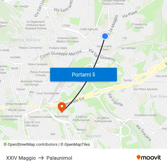 XXIV Maggio to Palaunimol map