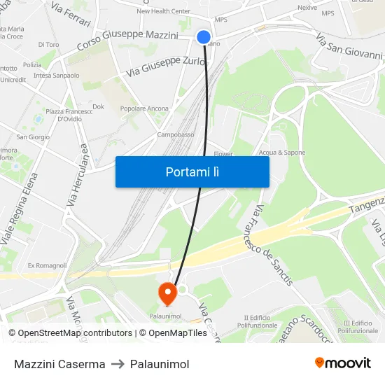 Mazzini Caserma to Palaunimol map