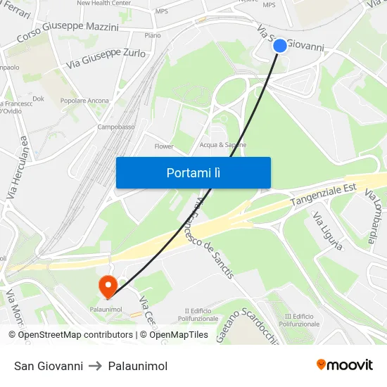 San Giovanni to Palaunimol map