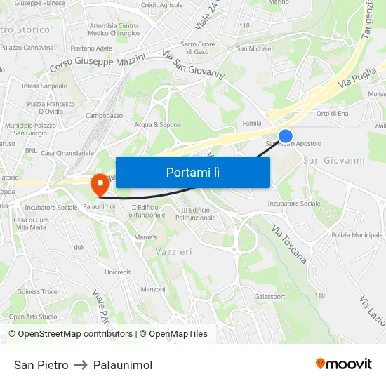 San Pietro to Palaunimol map