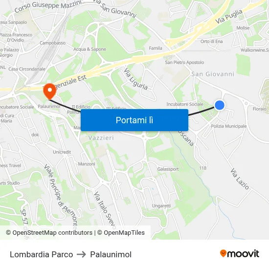 Lombardia Parco to Palaunimol map