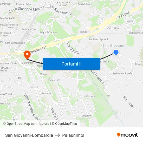 San Giovanni-Lombardia to Palaunimol map