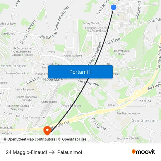 24 Maggio-Einaudi to Palaunimol map