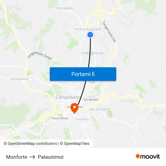 Monforte to Palaunimol map